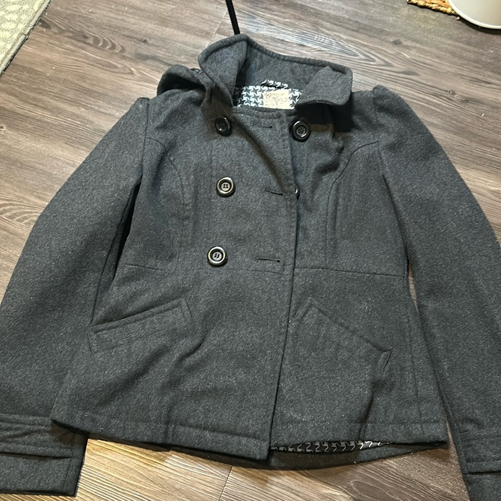 Short Grey Peacoat with hood